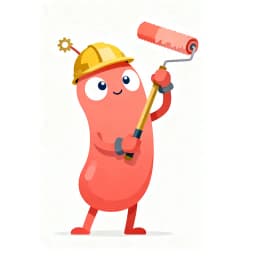 A coral Wanderling in a hard hat rolling paint with a determined grin